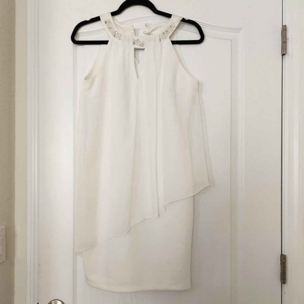 Trapeze, beaded neckline dress